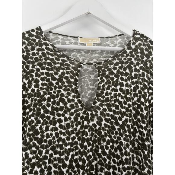 Michael Kors Blouse Womens Small Green Floral Keyhole Neck Long Sleeves Stretchy - Picture 2 of 15